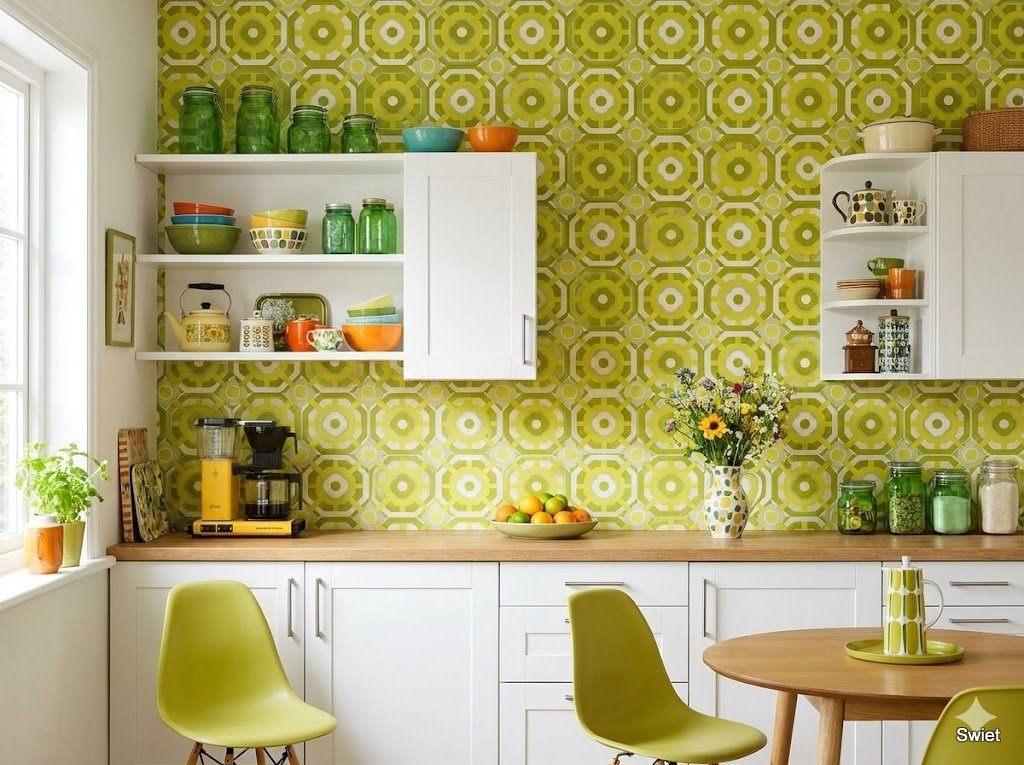 13929 Geometrisch groovy funky keukenbehang swiet wallpaper, Verzenden, Minder dan 10 m², Wit