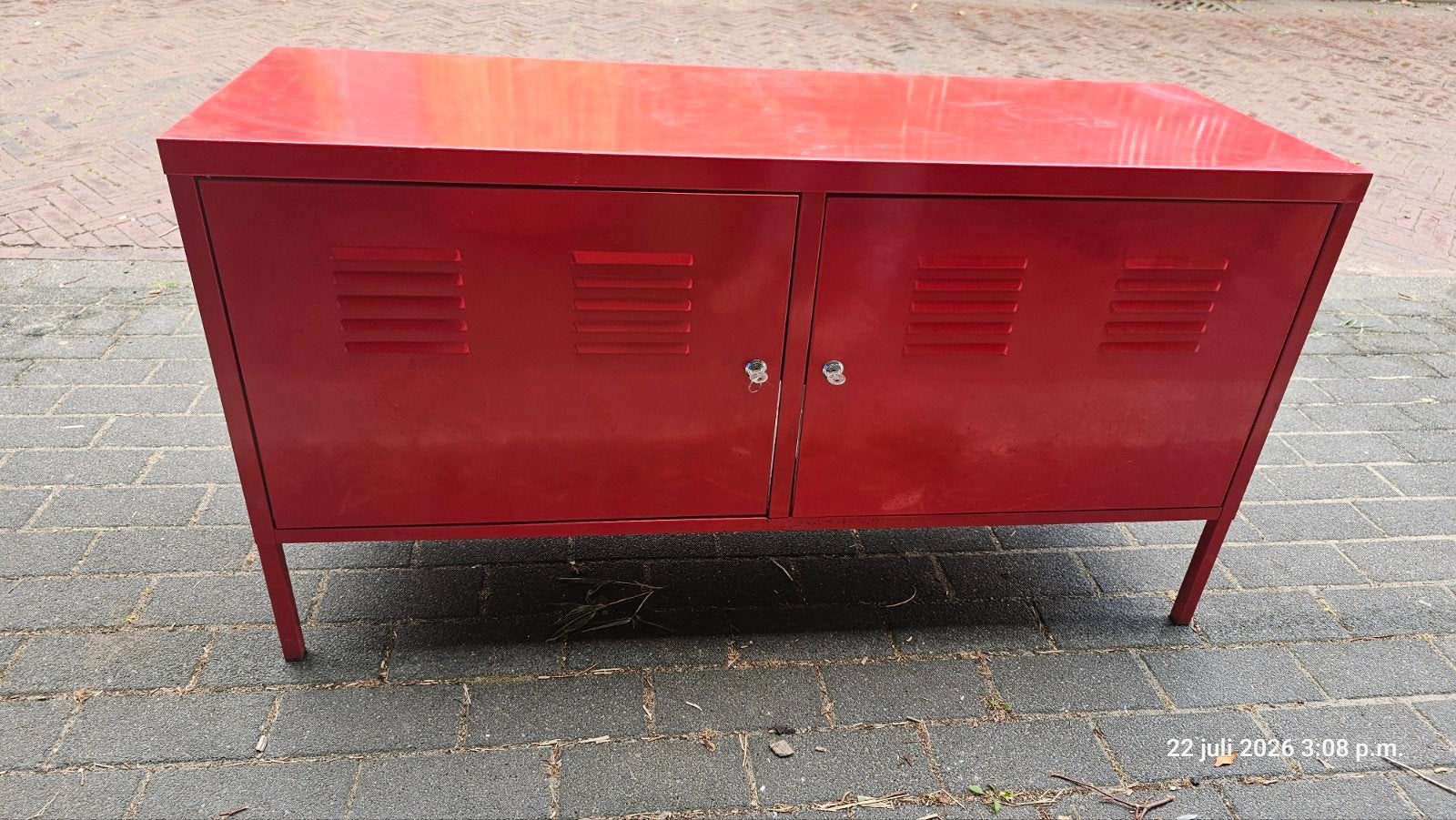Rood metalen dressoir/kast met 2 deuren, Huis en Inrichting, Ophalen, Gebruikt, Industrieel, Modern