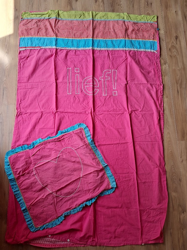 1 persoons dekbedovertrek & hoeslaken van "Lief"!, Gebruikt, Overige kleuren, Meisje, Dekbedovertrek