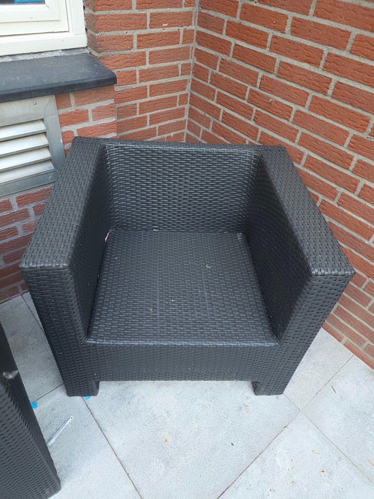 2 zwarte wicker buiten fauteuils, Tuin en Terras, Ophalen, Gebruikt, Wicker