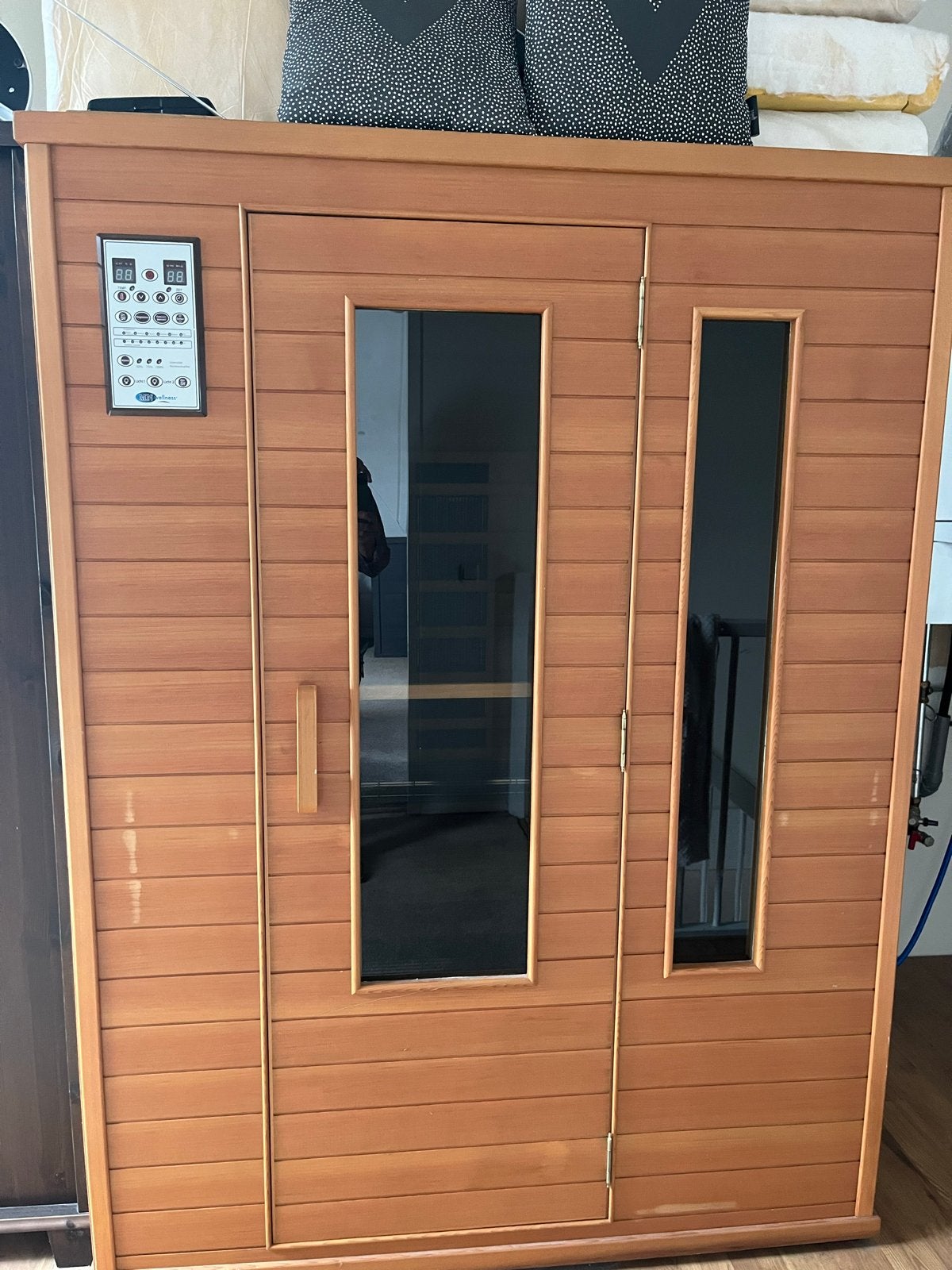 Infrarood sauna b140 h190 d120 met radio en 2 zitplaatsen, Sport en Fitness, Sauna, Ophalen, Zo goed als nieuw, Infrarood, Complete sauna