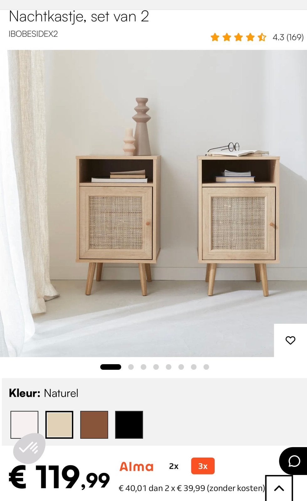 2 Nachtkastje Houtlook Rotan, Huis en Inrichting, Kasten | Dressoirs, Ophalen, Zo goed als nieuw, 25 tot 50 cm