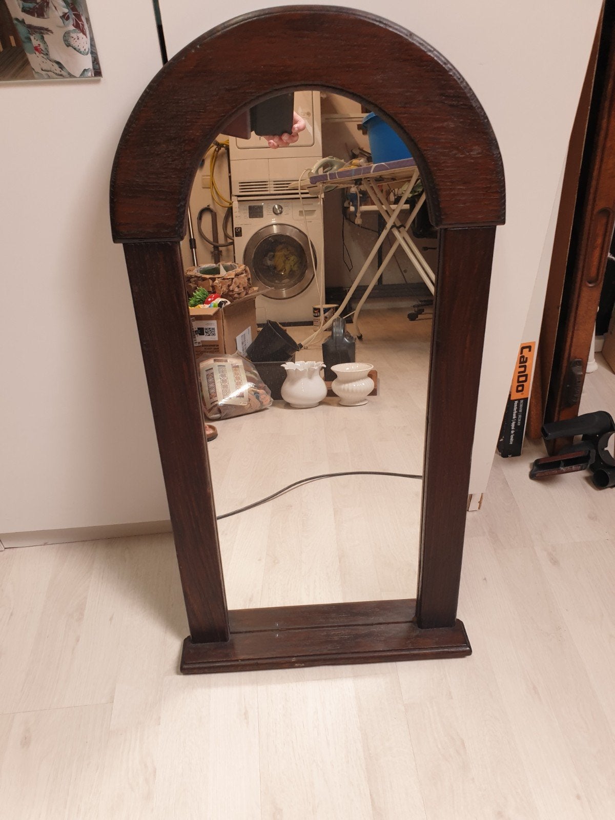 Vintage spiegel met houten lijst - Boogvormig, Ophalen, Minder dan 50 cm, Gebruikt, Overige vormen