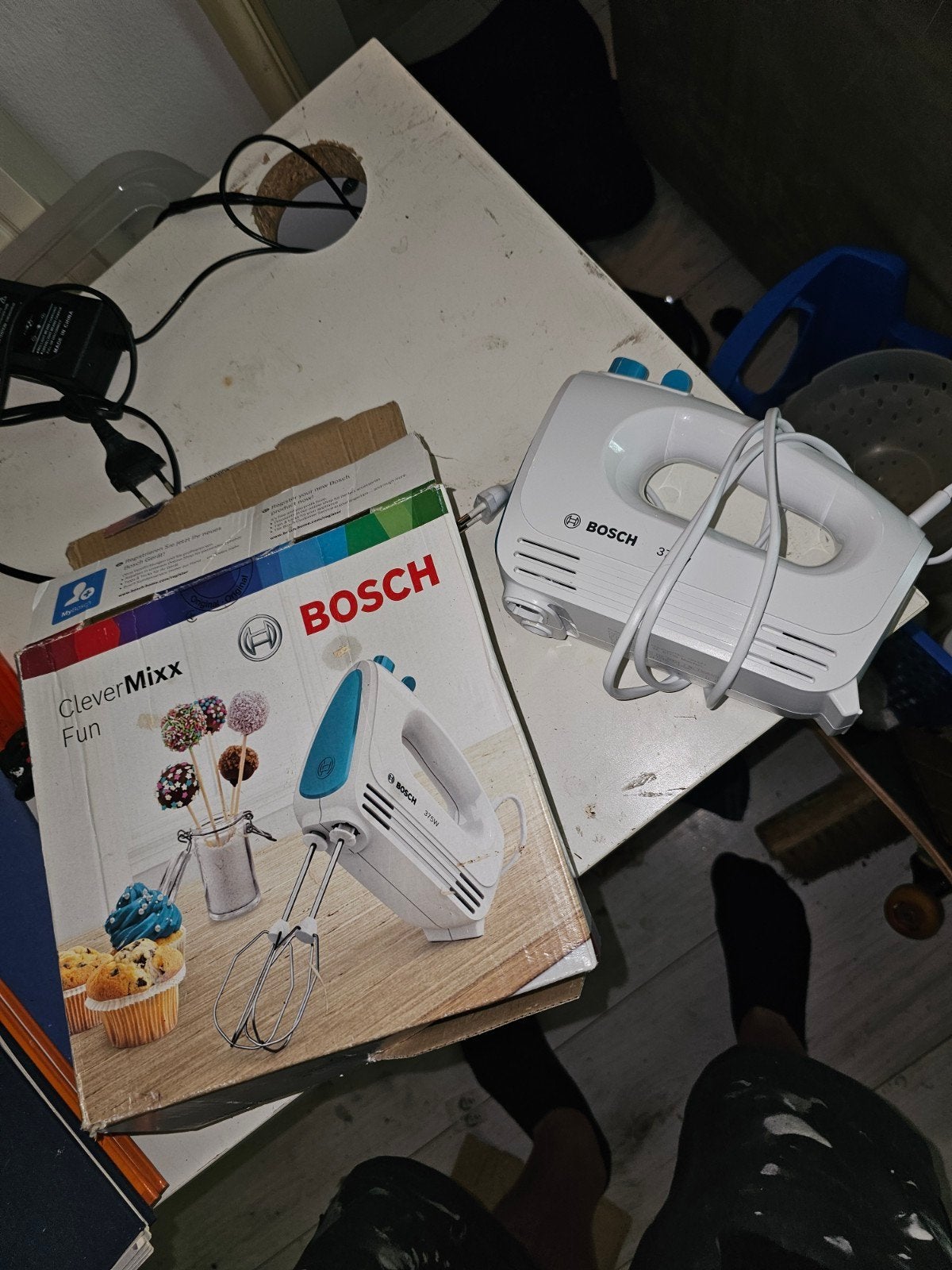 Bosch CleverMixx Fun Handmixer - Wit/Blauw, Witgoed en Apparatuur, Keukenmixers, Ophalen of Verzenden, Zo goed als nieuw, 3 snelheden of meer
