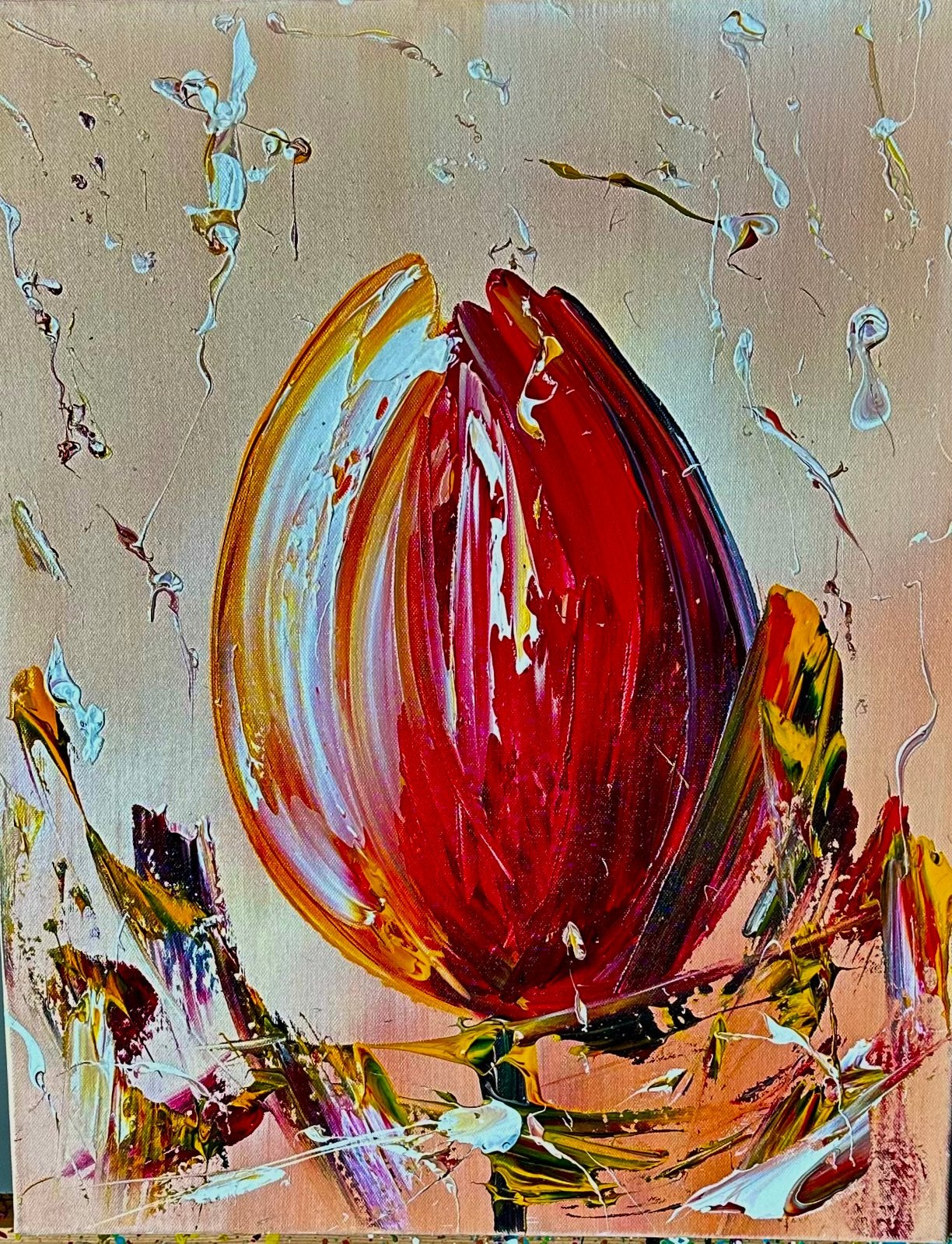 Gena G.- Tulp- Handgeschilderd- Origineel, Ophalen of Verzenden