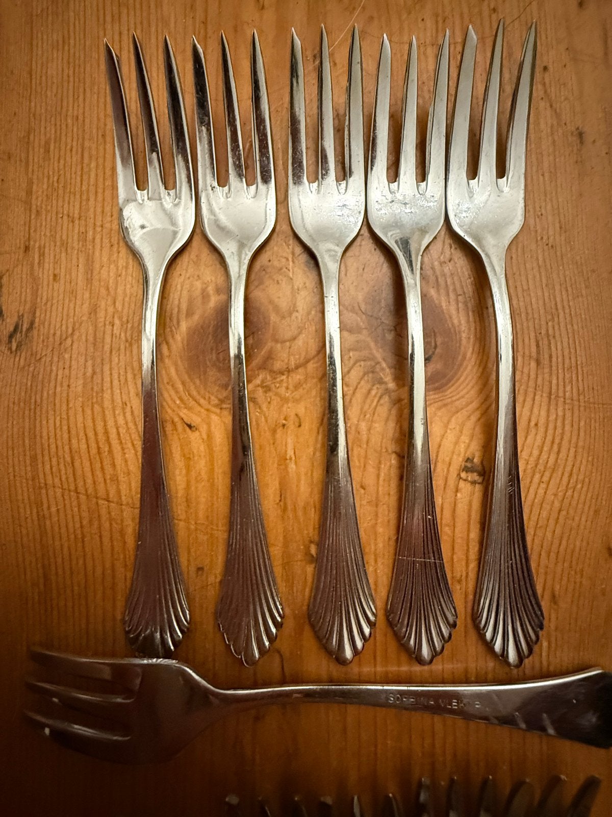 Set van 11 Sorbina RVS taartvorkjes - Model Palmet, Antiek en Kunst, Antiek | Bestek, Ophalen of Verzenden