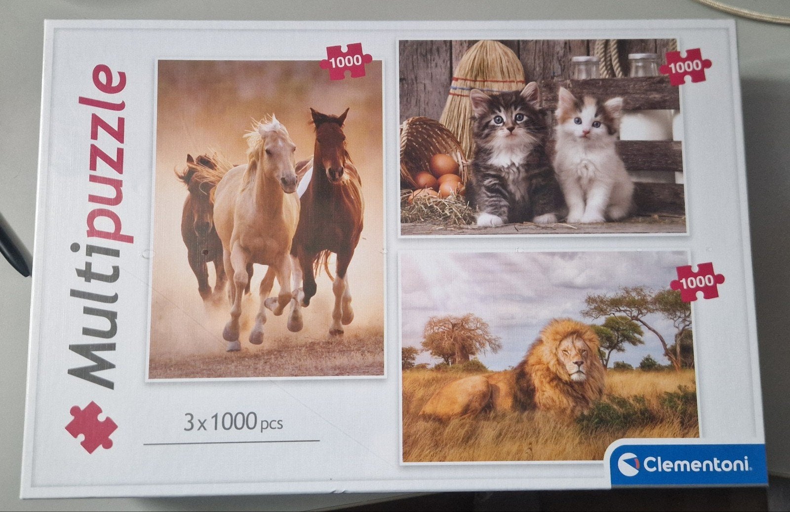 NIEUW IN FOLIE: Clementoni Multipuzzle Dieren - 3x1000 st., Ophalen of Verzenden, 500 t/m 1500 stukjes, Nieuw, Legpuzzel