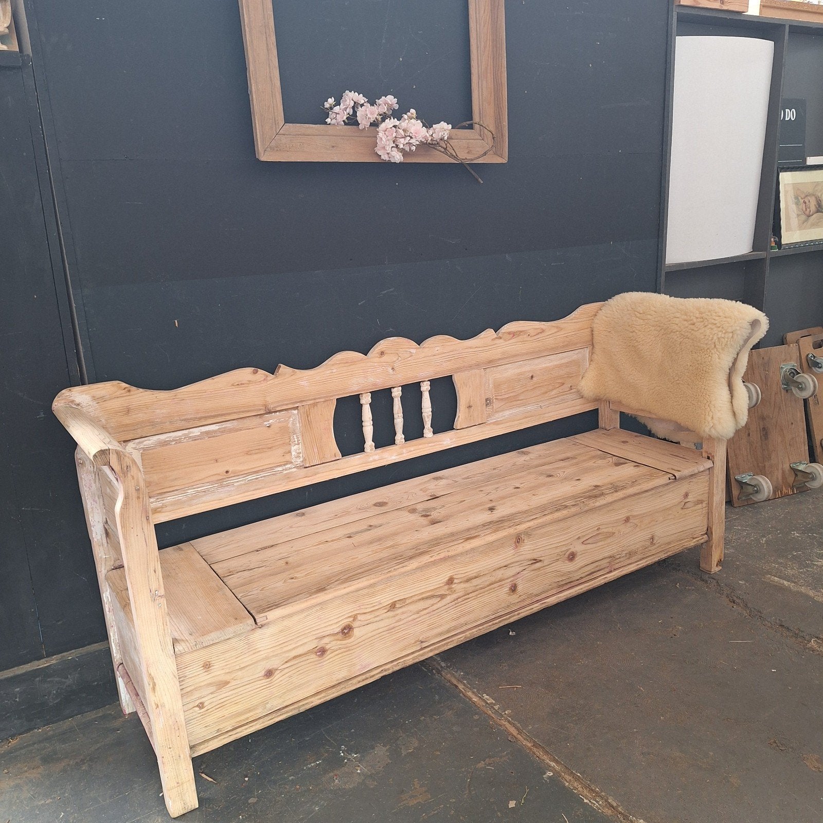 Grenen klepbank met opbergmogelijkheden, shabby look, Ophalen