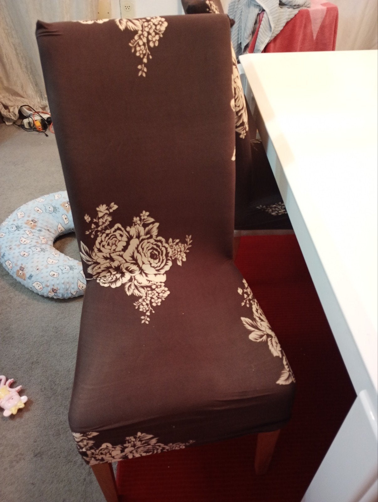 Eettafel met 5 stoelen - Wit met bloemenprint, Ophalen, Overige materialen, Gebruikt, 100 tot 150 cm