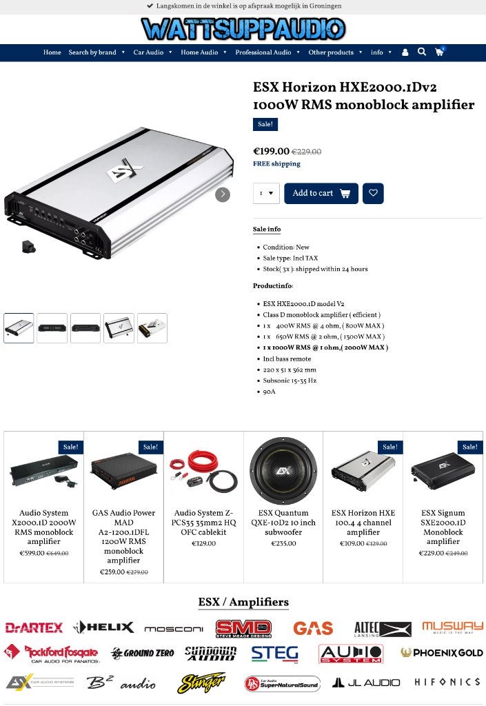 ESX Horizon HXE2000.1Dv2 1000W RMS Monoblok versterker, Auto diversen, Audio-design, Nieuw, Am Breilingsweg 3, 76709 Kronau, Duitsland