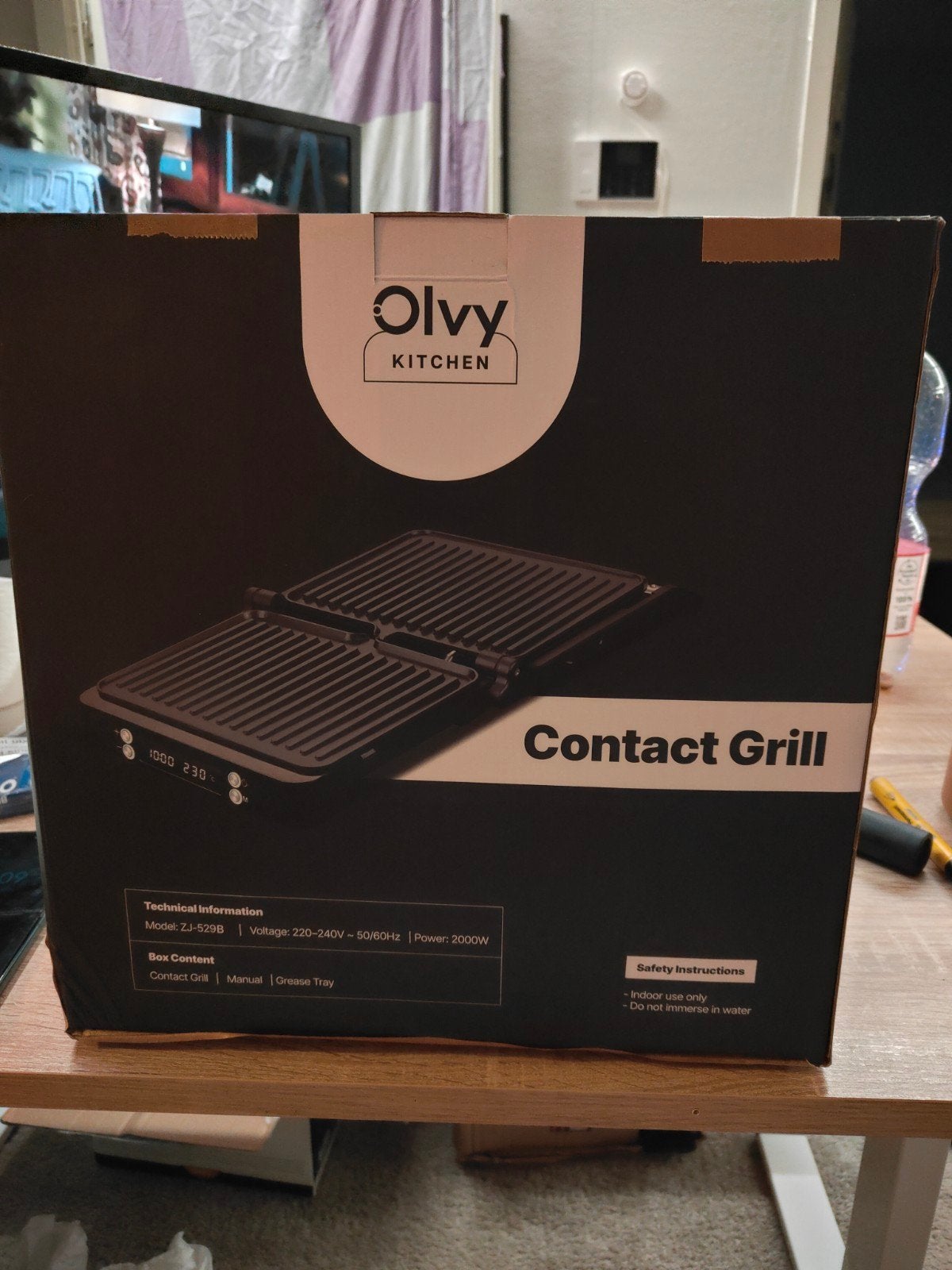 Olvy Kitchen Contact Grill ZJ-529B - 2000W, Witgoed en Apparatuur, Contactgrills, Ophalen of Verzenden, Zo goed als nieuw
