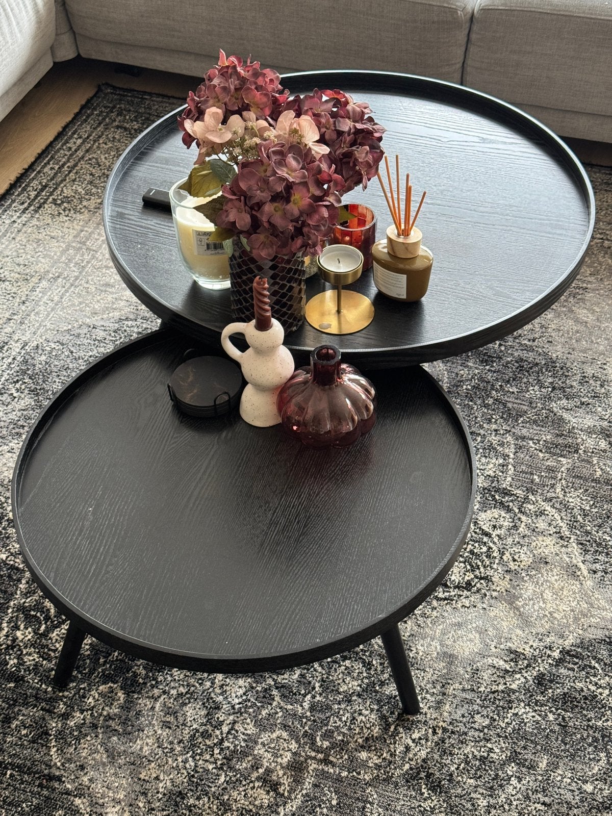 Ronde zwarte salontafels (set), Ophalen, Gebruikt, Rond, 50 tot 100 cm