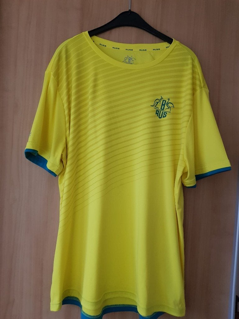 aus8 2xl geel heren shirt korte mouw, Verzenden, Geel, Overige maten, Zo goed als nieuw