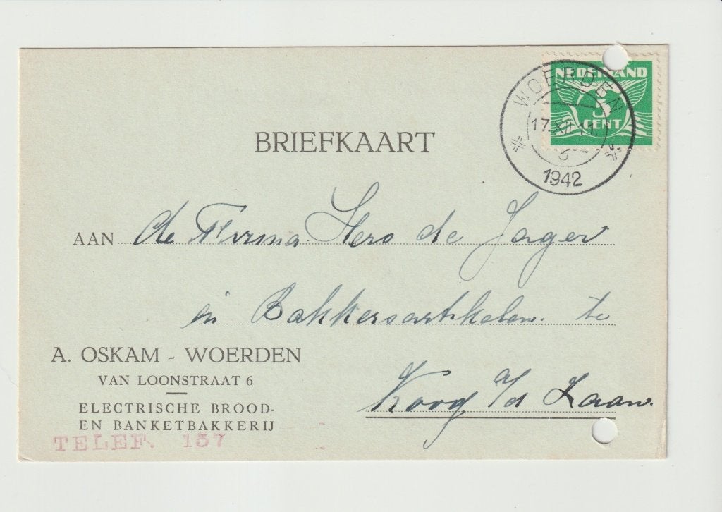 Woerden - Reclame firma briefkaart Bakker Oskam * 260607-27, Ophalen of Verzenden, 1940 tot 1960, Gelopen, Utrecht