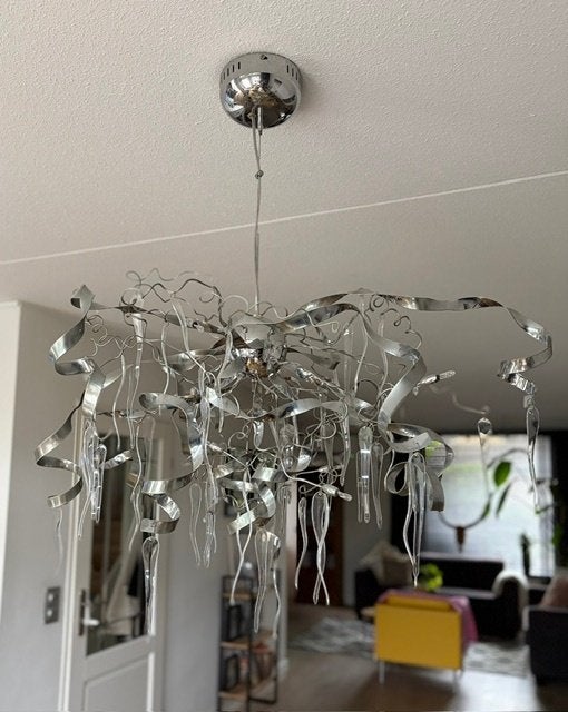 Hanglamp, stalenbladen met lichtpunten, Ophalen, Gebruikt, Glas, Modern