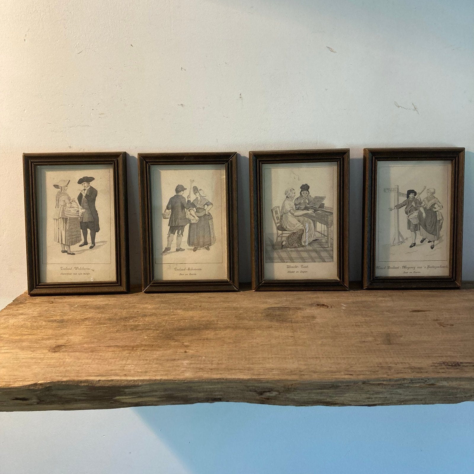 Set van 4 antieke ingelijste prenten, Ophalen of Verzenden