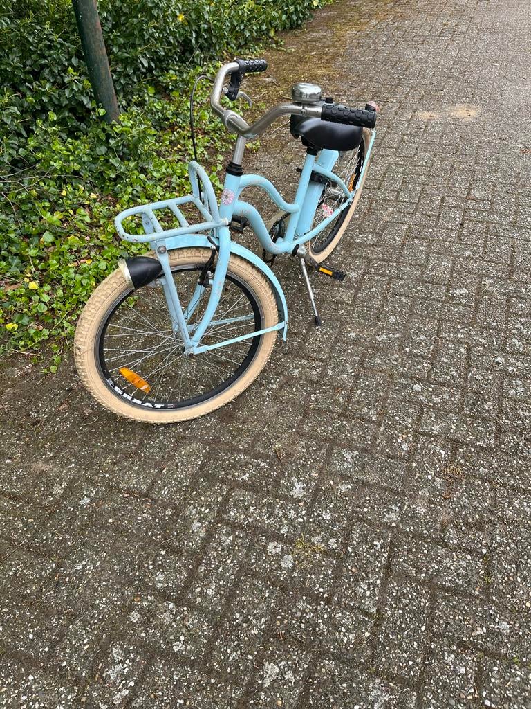 Kinderfiets meisjes lichtblauw met voordrager- 22 inch, Ophalen, Terugtraprem, Gebruikt, Handrem