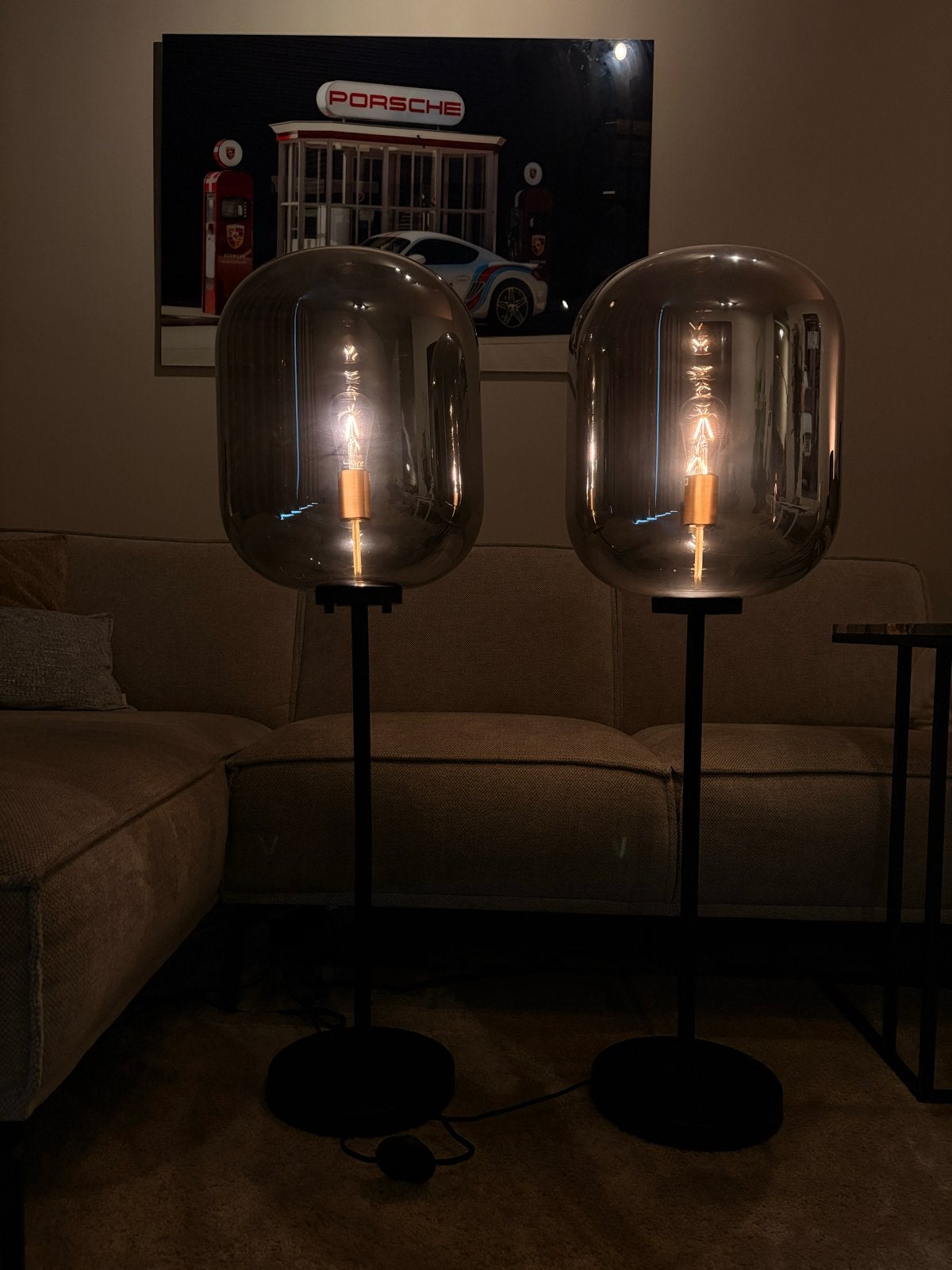 2x Dôme Deco Vloerlamp Paxton S met smoked glas, 110 cm, Ophalen, Zo goed als nieuw, Glas, 100 tot 150 cm