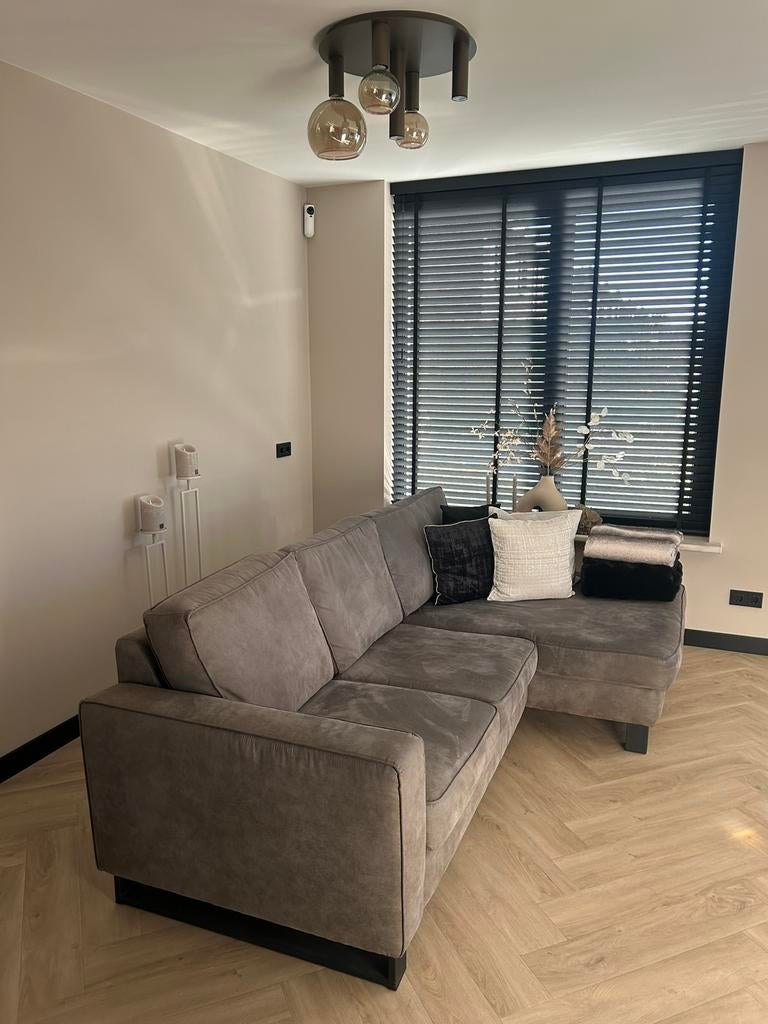 Sevn - 2-zits bank met chaise lonque - metaal - taupe leer, Huis en Inrichting, Ophalen, Zo goed als nieuw, Metaal