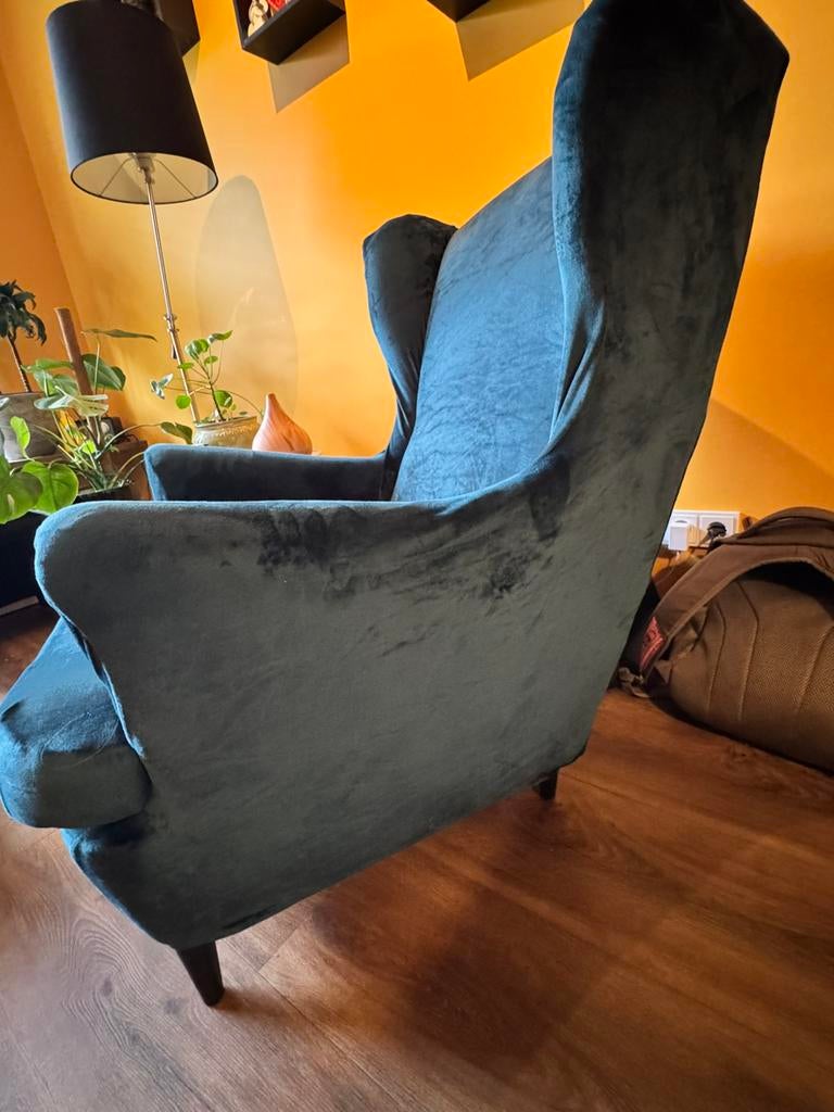 Fauteuil (rood/oranje) IKEA Strandnom incl groene hoes, Ophalen, Zo goed als nieuw, 75 tot 100 cm, 50 tot 75 cm