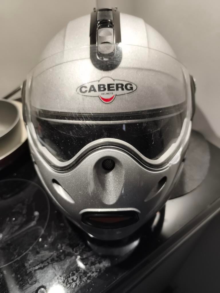 Caberg Droid Systeemhelm - Zilver, Motoren, Ophalen of Verzenden, Systeemhelm, Overige merken