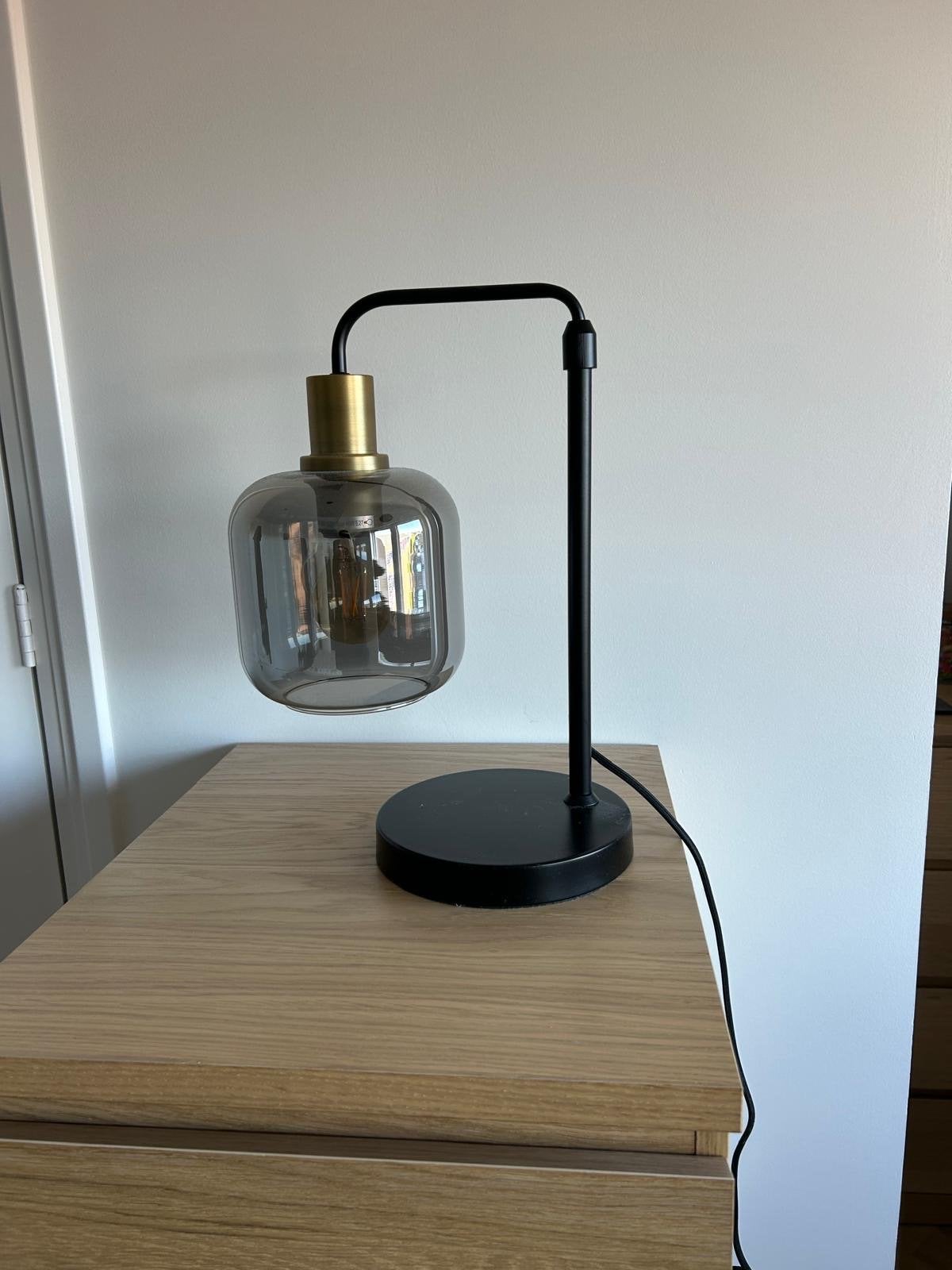 Schemerlamp met rookglas en ronde voet - 40 cm hoog, Ophalen, Zwart, Schemerlamp, Glas