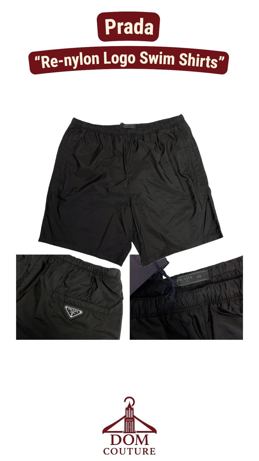 Prada "Re-nylon Logo Swim Shirts" logo achterzak zwembroek, Ophalen of Verzenden, Overige maten, Zwart