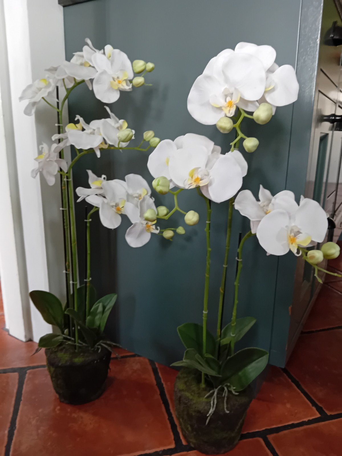 Prachtige kunst orchideeën - Wit - 2 stuks, Ophalen, Binnen, Met pot of vaas, Kunstplant