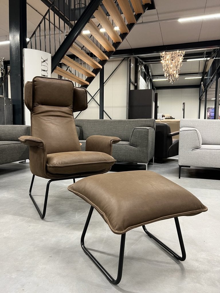 Nieuw Jess Design Origami Fauteuil met poef Bruin leer Stoel, Nieuw, Ophalen of Verzenden, Jess, 75 tot 100 cm