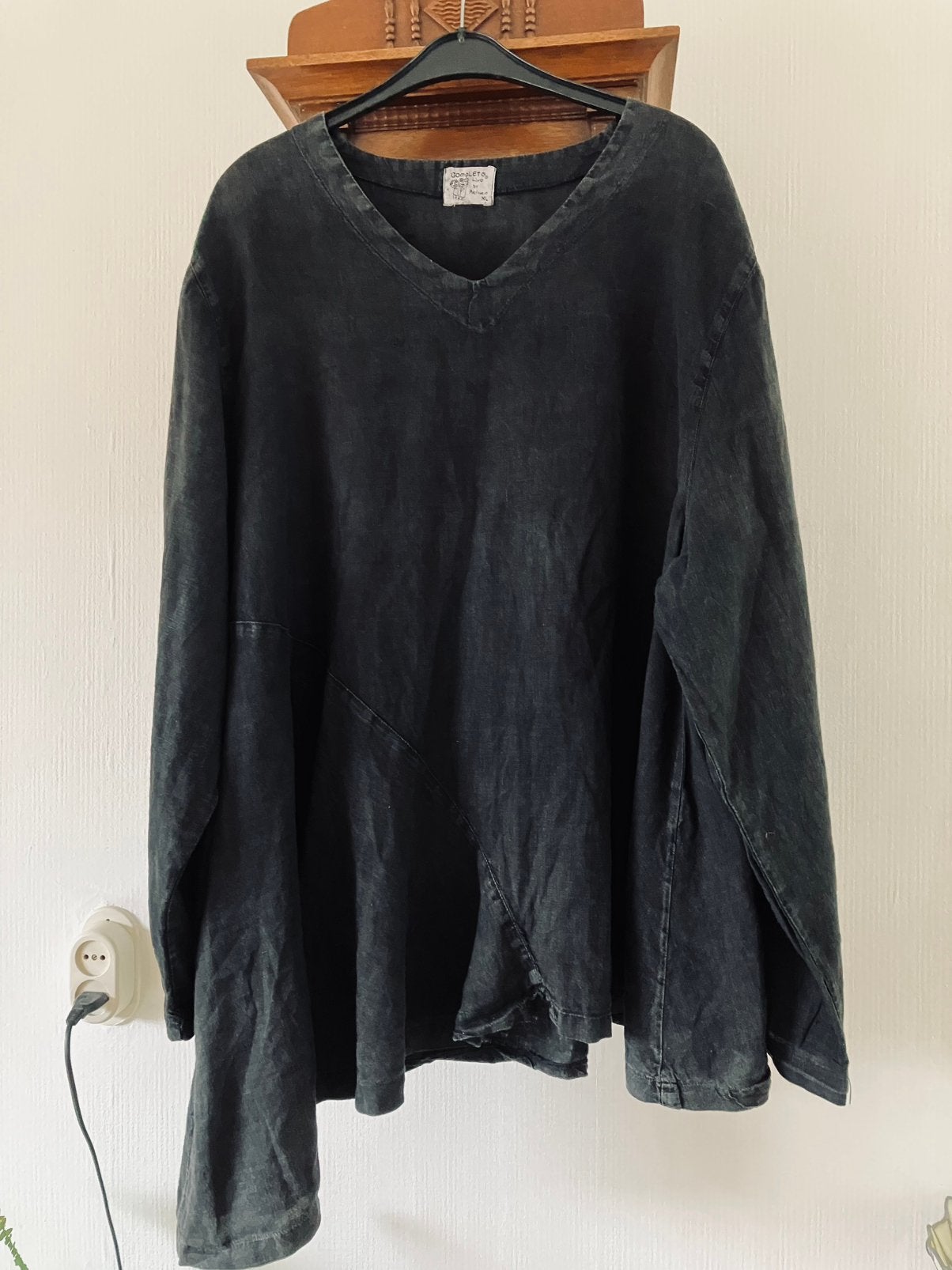 Completo zwart linnen tuniek met punt mt XL, Ophalen of Verzenden, Gedragen, Zwart, Blouse of Tuniek