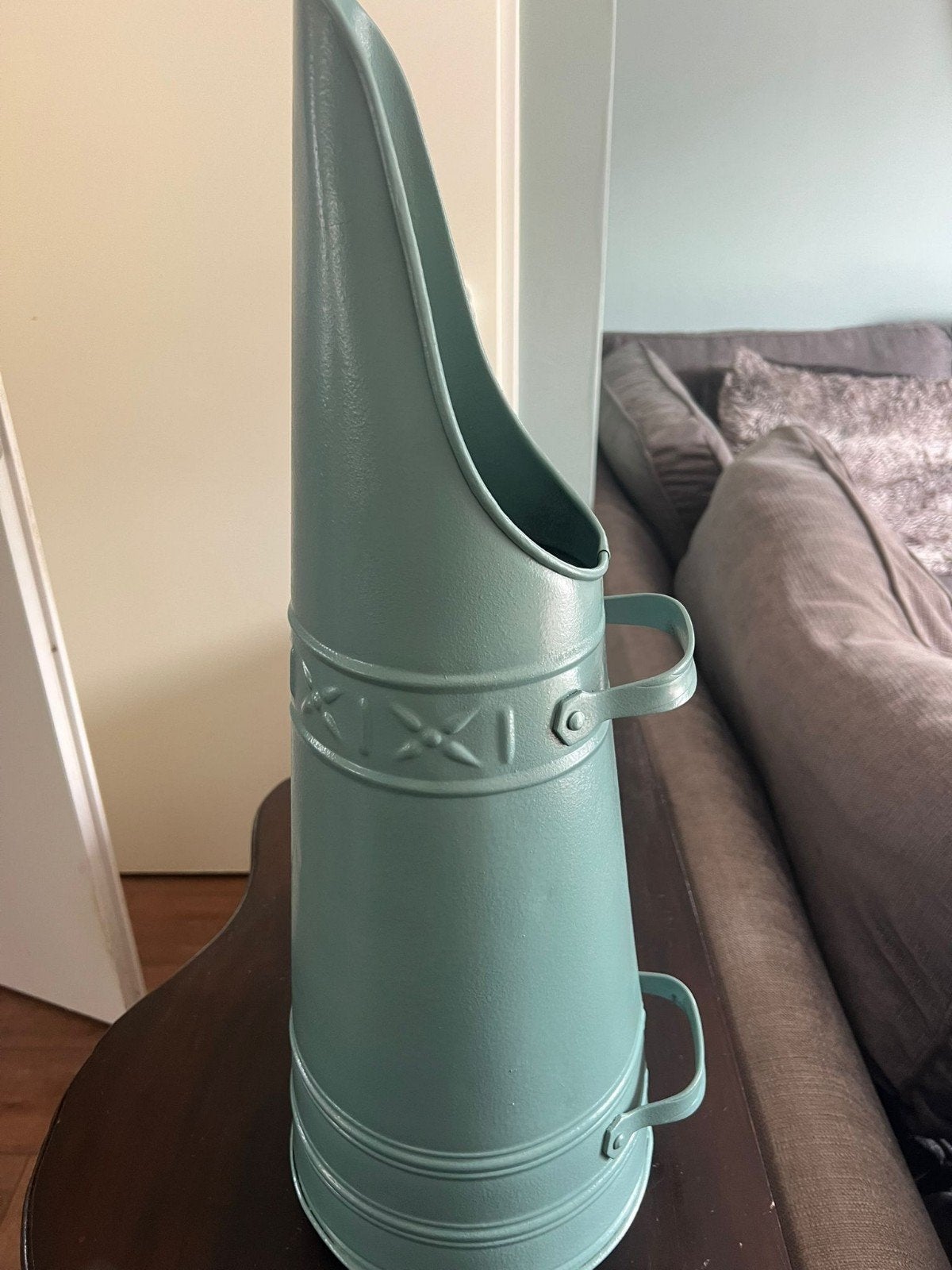 Decoratieve metalen vaas/kan - Groen, Groen, Gebruikt, Ophalen of Verzenden, Metaal