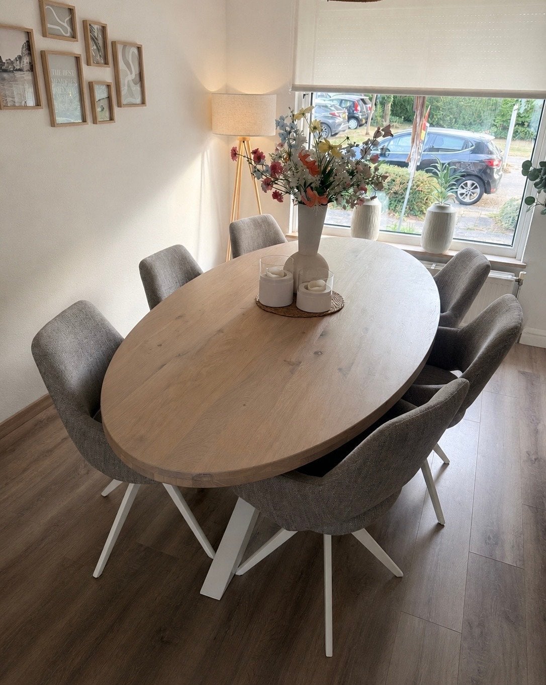 Ovale eettafel 230x110 met witte kruispoot, Huis en Inrichting, Tafels | Eettafels, Ophalen, 100 tot 150 cm, 200 cm of meer, Vijf personen of meer