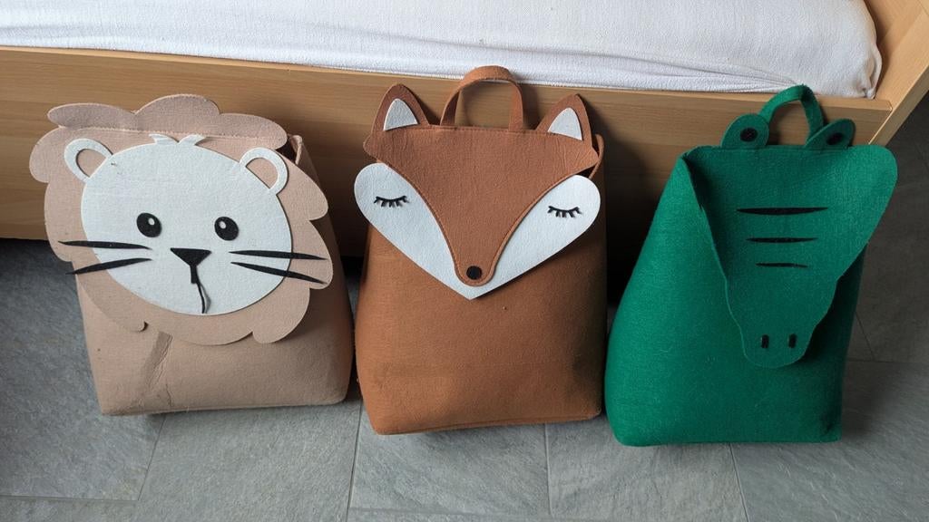 Set van 3 vilten opbergzakken dierenthema kinderkamer, Ophalen of Verzenden