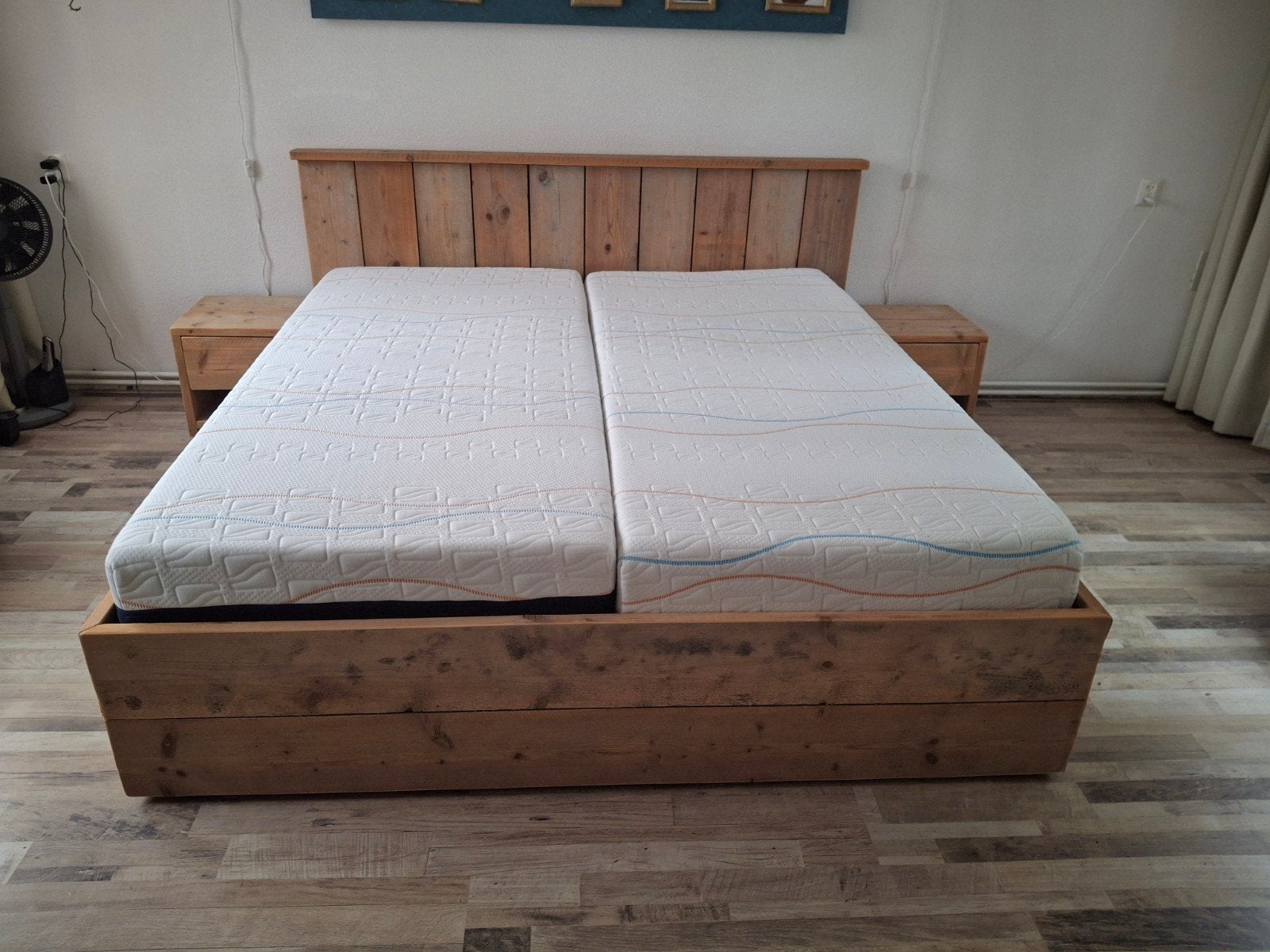 Steigerhouten tweepersoonsbed met lattenbodems, Huis en Inrichting, Ophalen, Bruin, Rustiek, Steigerhout