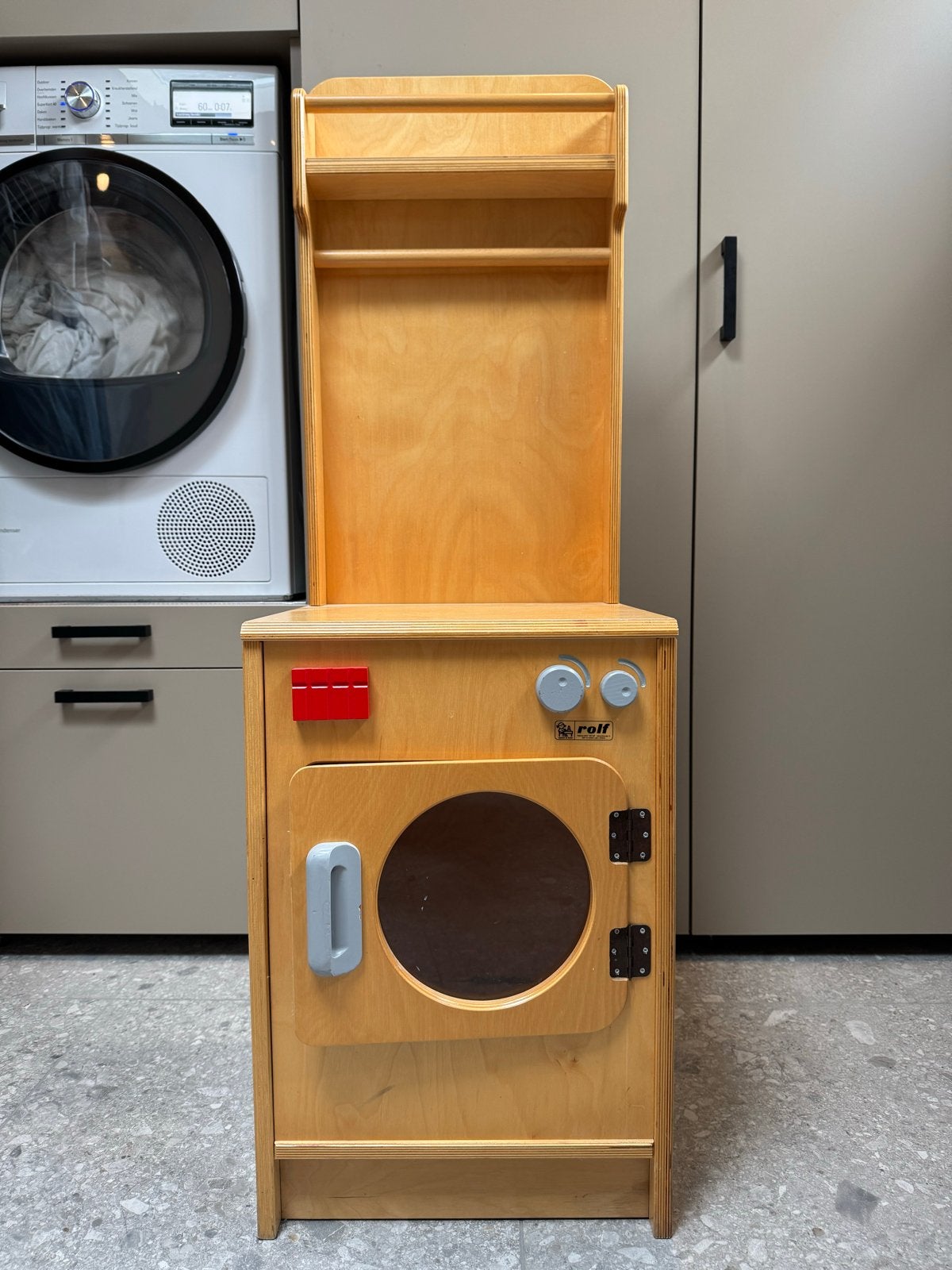 Houten speelgoed wasmachine met droogrek (Rolf), Ophalen, Gebruikt, Knutselen