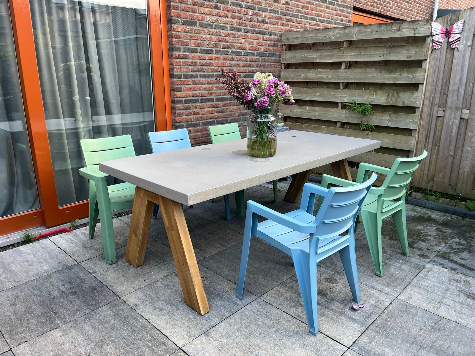 Tuinset van 5 kunststof stoelen, Ophalen of Verzenden, Gebruikt, Kunststof, Stapelbaar