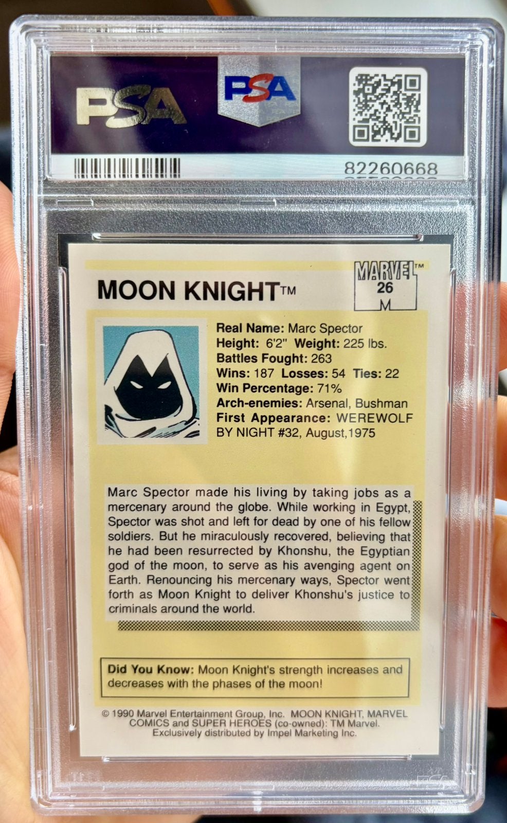 Moon Knight PSA 10 - 1st Edition - 1990 - Marvel Universe, Ophalen of Verzenden, Zo goed als nieuw