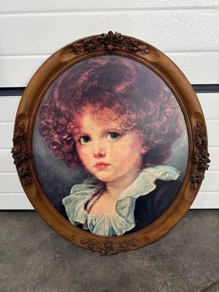 Vintage Ovale Lijst met 'Enfant Blond' (Greuze) Print, Ophalen