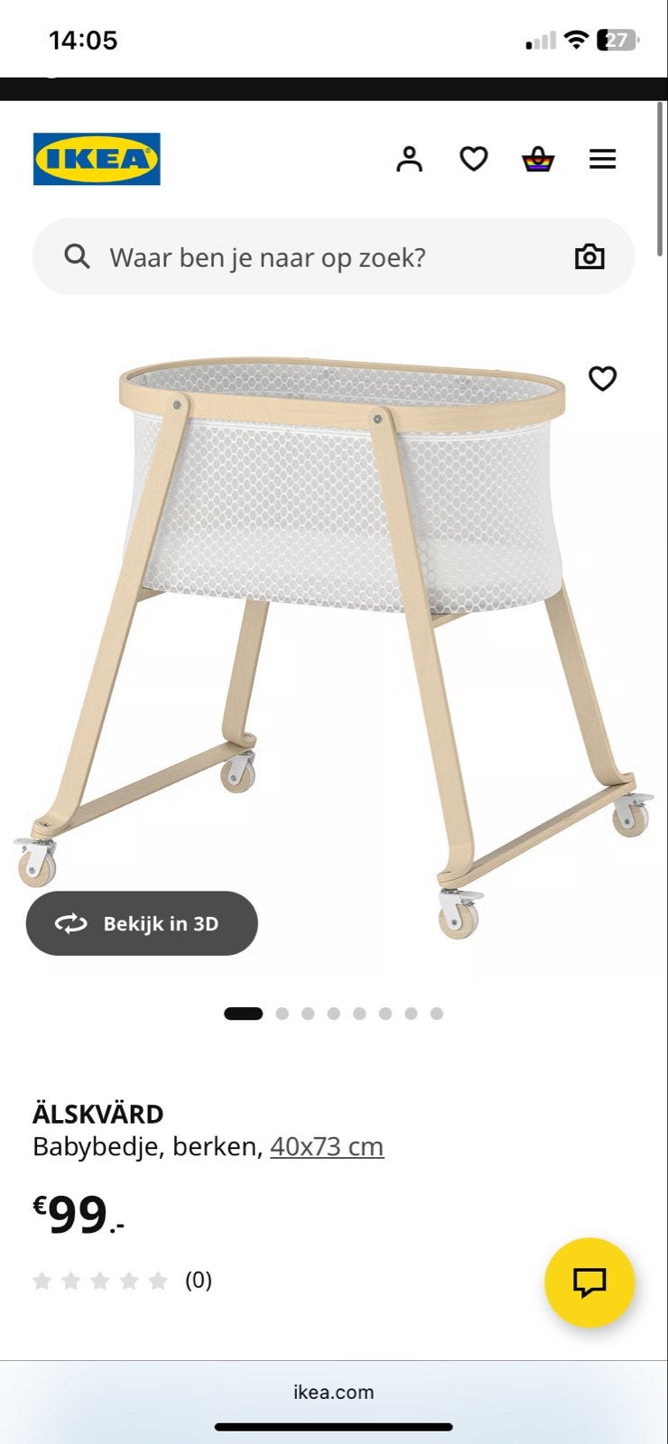 IKEA ÄLSKVÄRD Babybedje Berken 40x73cm, Ophalen, Gebruikt, Wieg