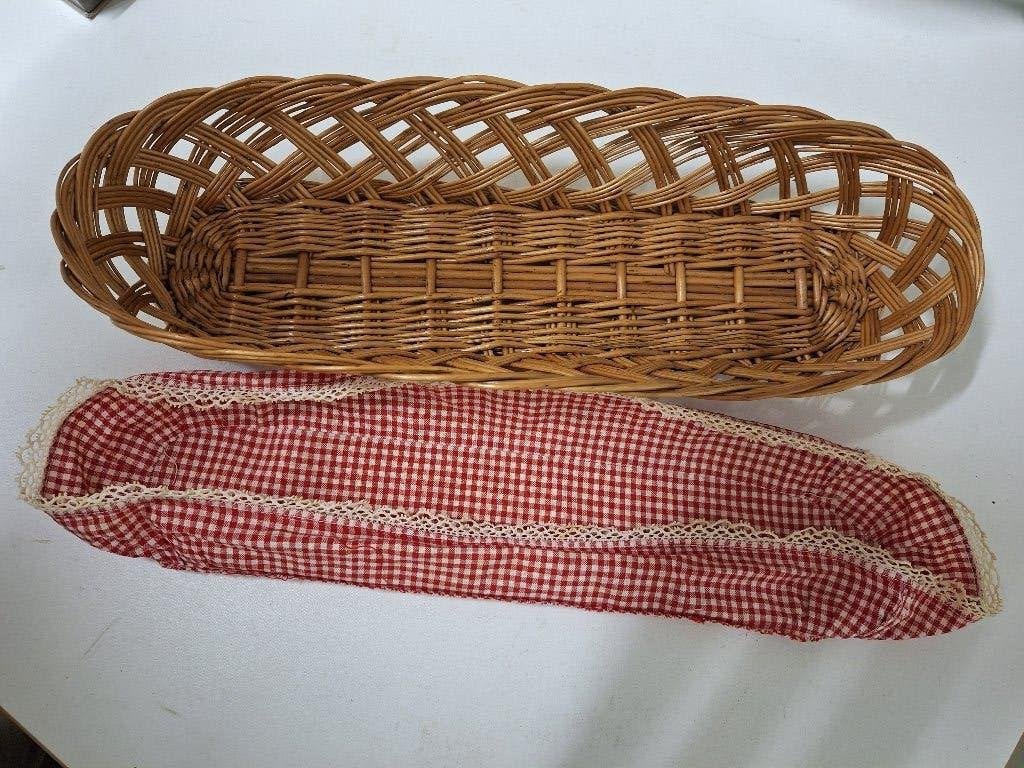 Vintage stokbroodmand met stoffen inleg, Gevlochten, Mand, Ophalen of Verzenden, Zo goed als nieuw