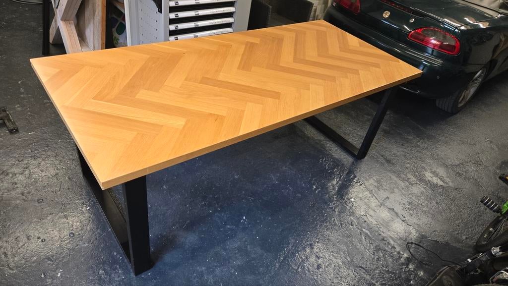 Eettafel 90x200 visgraat hout, Huis en Inrichting, Tafels | Eettafels, Ophalen of Verzenden, Gebruikt, Rechthoekig