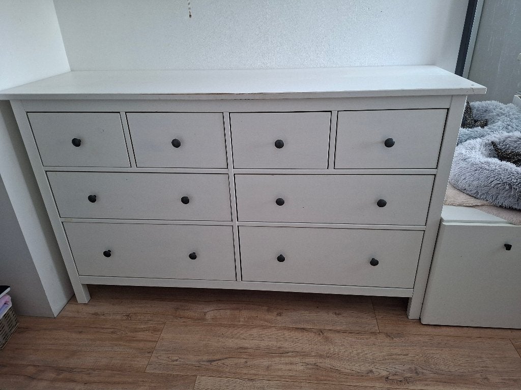 Hemnes ladekast wit gebeitst, Huis en Inrichting, Kasten | Ladekasten, Ophalen, 5 laden of meer, 150 tot 200 cm, Zo goed als nieuw