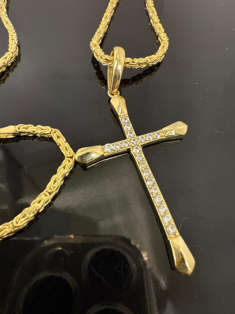 Prachtige 14k gouden koningsketting met kruis hanger, Ophalen of Verzenden, Nieuw, Goud