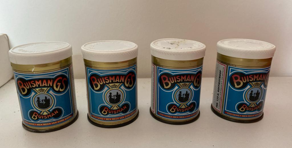 Set van 4 Vintage Buisman GS Koffie Blikjes, Verzamelen, Ophalen of Verzenden, Gebruikt, Verschillende Smurfen