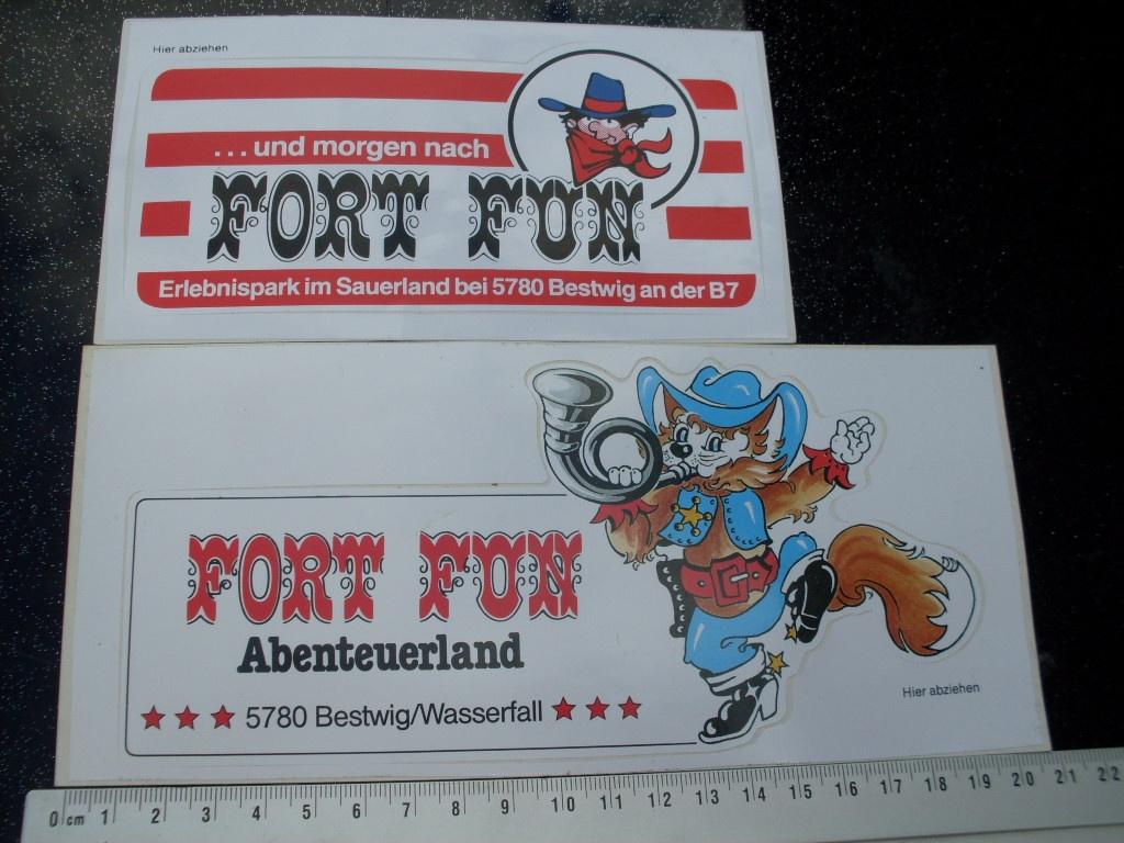 2x sticker fort fun logo abenteuerland erlebnispark western, Verzenden, Zo goed als nieuw, Bedrijf of Vereniging