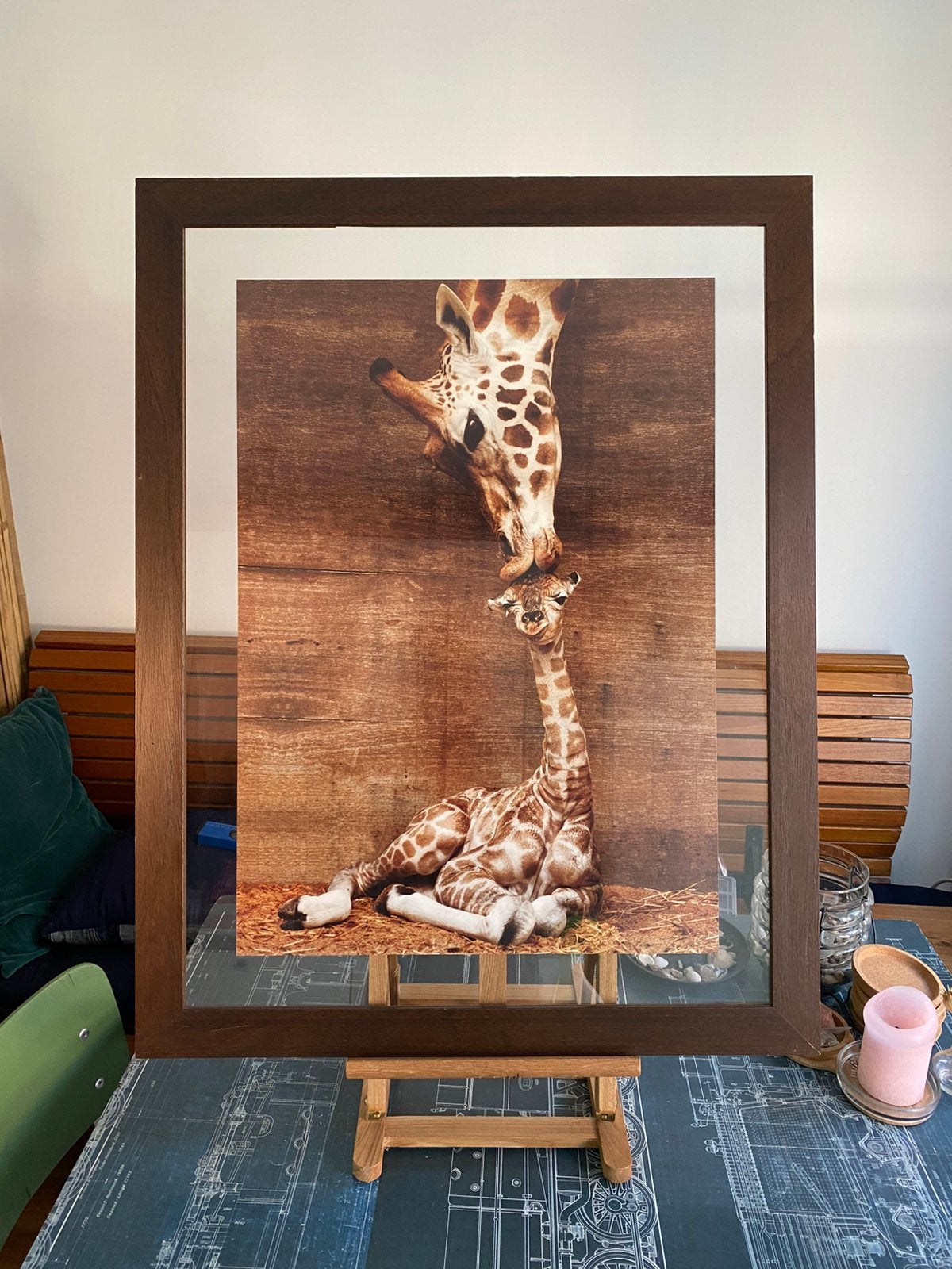 2x Giraf, moeder met kalfje - 68,5 x 88,5 cm, Ophalen, Zo goed als nieuw, Overige onderwerpen