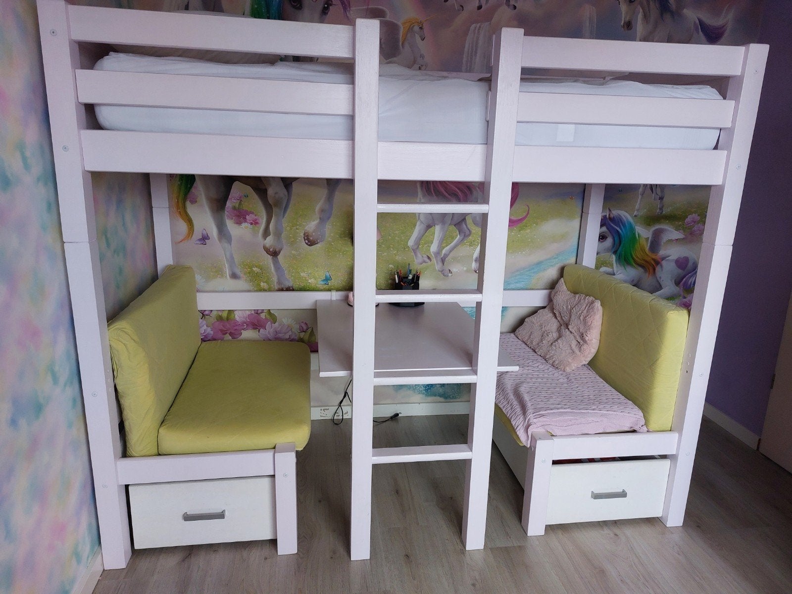 Hoogslaper met bureau en bankjes, Ophalen, Hoogslaper, Eenpersoons, 210 cm