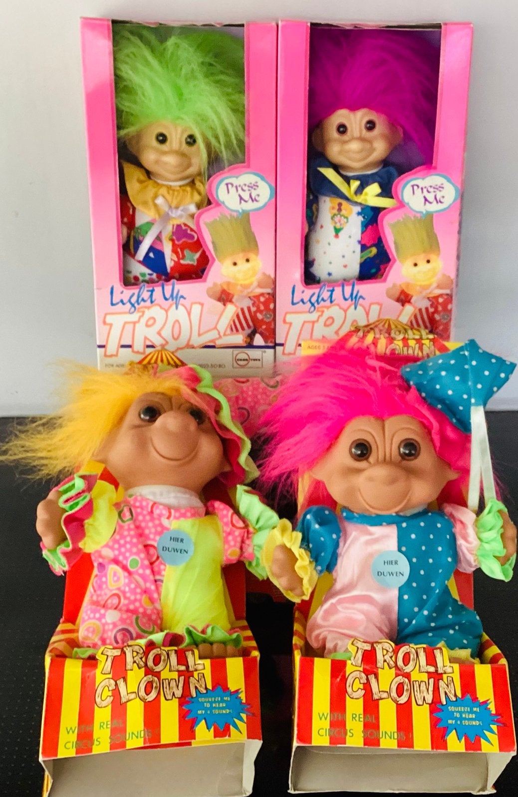 4 Vintage 1980-90 Trollen,Circus Clown troll ,light up OVP, Ophalen, Nieuw