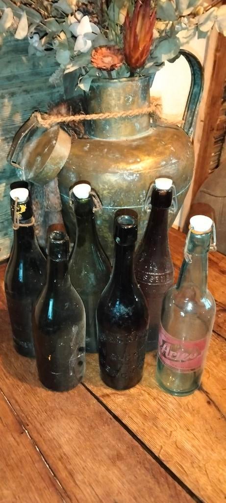 6 oude brocante flessen wijnflessen drankflessen, Ophalen of Verzenden