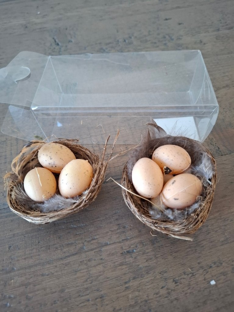 2 vogelnestjes met eitjes - decoratie voor Lente / Pasen, Ophalen of Verzenden, Nieuw